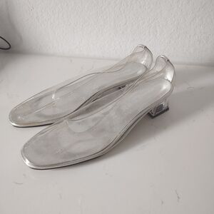 Disney Clear Glitter Slingback Block Heel - Silver